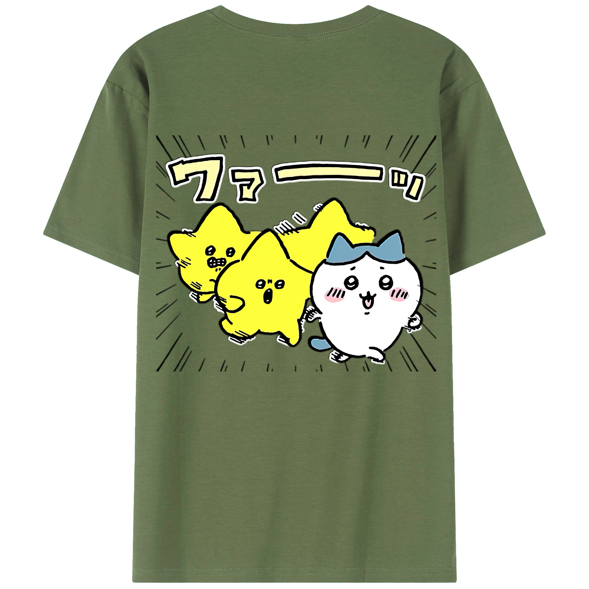 （画像用） ちいかわ 流れ星 Chii-kawa Shooting star 綿100％ メンズ半袖Tシャツ（バックプリント） 通気性